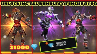 #FREEFIRE I UNLOCKED ALL INCUBATOR BUNDLES | OB 18 UPDATE | 21000 DIAMONDS