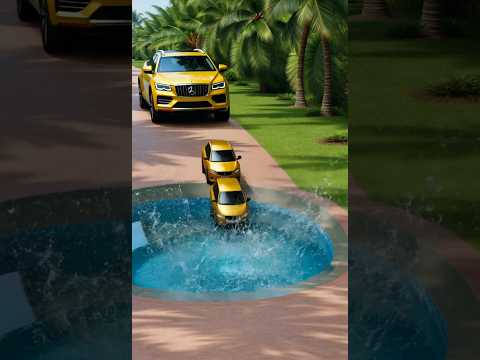 🚗 BIG Car Pushes Small Cars into DEEP Water Pit! 🌊💥
