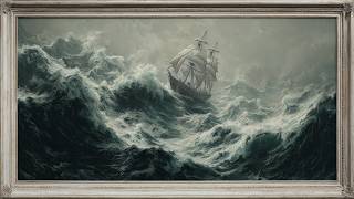 Vintage Stormy Sea TV Art | Dramatic Ship Painting 4K Wall Background Screensaver for Luxury TV