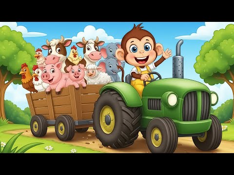 Monkey Farmer Fixes Tractor🐒🚜Funny monkey driving crane, moving cows, chickens, pigs - Farm work
