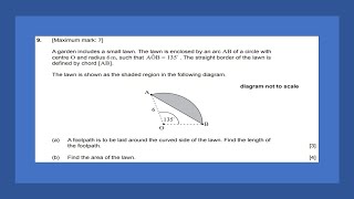 AI SL: Circles example 1 (Length arc, area sector, area tri)(Paper 1 TZ2 May 2021)