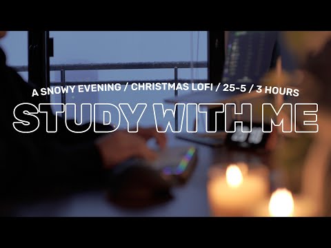 3-HOUR STUDY WITH ME / Calm Lofi + fireplace / A Snowy Evening / Pomodoro (25/5)