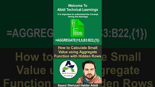 How to Calculate Smallest Value using Aggregate function with Hidden Rows#AbidiExcel #shorts #excel