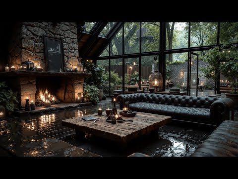 Cozy Cabin Café Ambiance: Rainy Forest Sounds & Smooth Jazz for Deep Relaxation & Peace.
