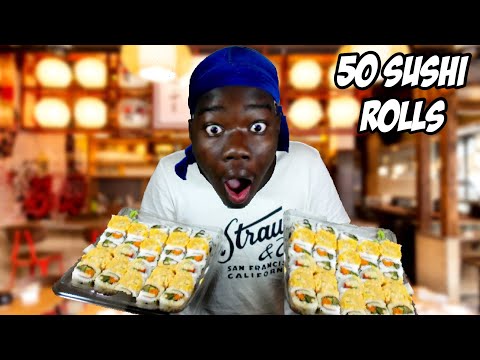 I Ate 50 SUSHI ROLLS in 15 Minutes Challange