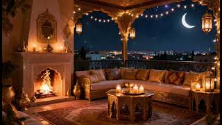 Golden Ramadan fireplace ambience🌙cozy Islamic background & calm fire sounds