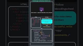 ⚡ Cool Hamburger Menu Hover Animation | Pure CSS Project in 1 Minute #shorts