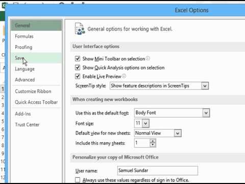 Setting Excel 2013 Options