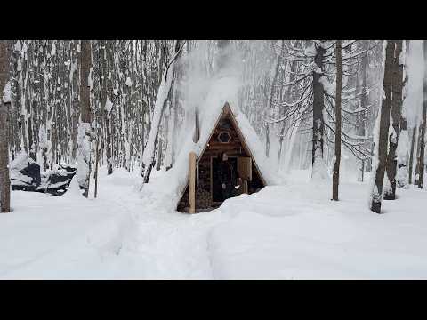 The TINY Cabin Was Buried In Snow After A Heavy Snowfall. I Made the Cabin 2X  more Cozy
