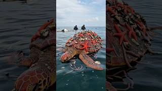Rescuing a rare red turtle from barnacles and starfish