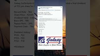 Galaxy Surfactants Ltd has fixed record date for final dividend for FY24. #StockMarket #News #Shorts