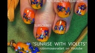 Orange Sunset Gradient Nails | Ombre with Flower nail Art design tutorial