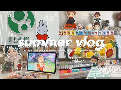 summer vlog 🎏 manga shelf organizing, going out, miffy cafe, playing honkai star rail, muji haul
