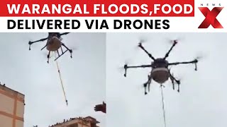 Warangal Floods: Food Delivered via Drones to Stranded Residents | Rescue Ops Underway | NewsX