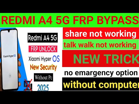 #REDMI A4 5g Frp Bypass Android 15. Google Account Bypass Xiaomi hyper os.New Update without pc 💯 %