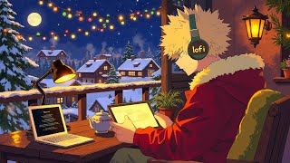 Anime Lofi Hip Hop Mix ⭐ Cozy Winter Balcony Study Night | Warm Christmas Ambience for Focus & Relax