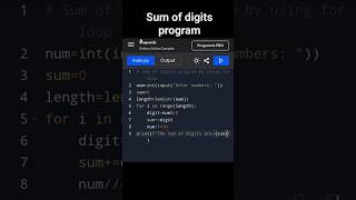 Sum of digits program by using Loops concept (for loop)-python#coding #correctcoding #python