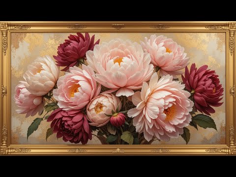 Gold Framed Vintage #19 | Elegant Peony Blossom – Luxurious Framed Art for Timeless Beauty.