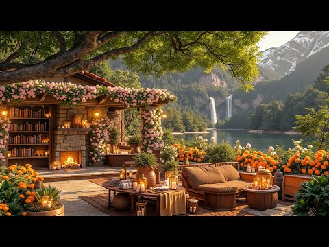 Relaxing Coffee Shop Jazz 🌸 Spring Garden Ambience with Smooth Instrumental Jazz for Relaxation