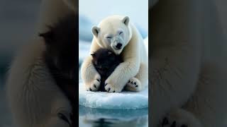 "Polar Bear Cuddles Black Kitten on Iceberg - Heartwarming Moment!" #webcreator