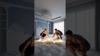 ¿Clouds on the floor? Look at this decoration using epoxy, polyester fiberfill, and lights! 💫💡☁️