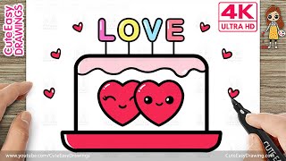 How to Draw a Cute Love Cake with Hearts | Easy Step-by-Step Drawing for Kids 🎂💕