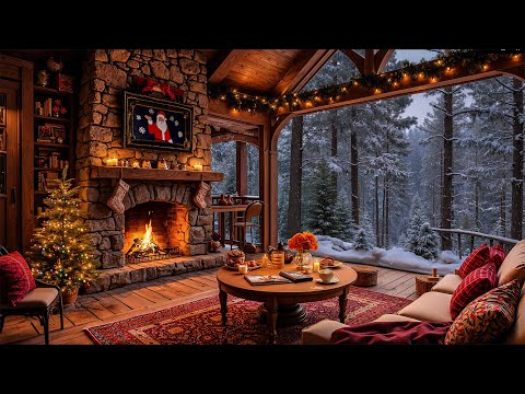 Cozy Winter Porch Ambience ❄️Winter Piano Jazz  Music & Fireplace Sounds for Work and Calm Nights