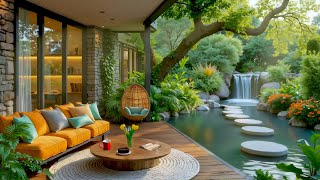 Smooth Jazz at Lush Green Cafe ☕ Relaxing Jazz at Cozy Porch Ambience for Unwind & Relief