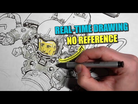 Drawing From Imagination in Real-Time — Mech Suit Sketch (2 Hours, No Reference)
