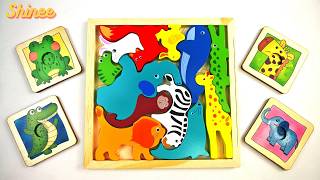 Animal Puzzle for Kids | Learn Animals, Animal Sounds, Shapes & Numbers | Toddler Learning Video