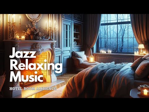 Jazz Relaxing Music Piano & Crackling Fireplace☕ Jazz Music in Luxury Hotel Room Ambience to Sleep
