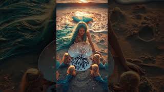Sea-mom feeds her little mermaids at sunset. #short #MermaidFamily #OceanMagic