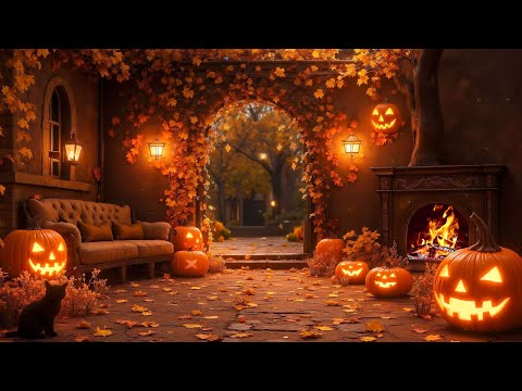 Cozy Autumn Ambience 🍂 | Crackling Fireplace & Falling Leaves | Relax, Study, Sleep with Fall Vibes