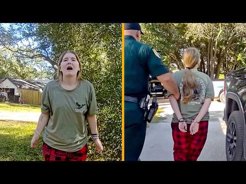 Entitled Girlfriend Keeps Kicking the Dogs, Then Cries When the Officer Tells Her to Stop