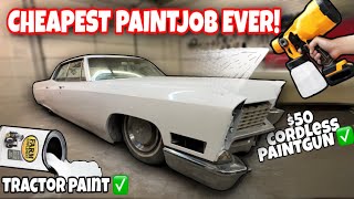 CHEAPEST PAINT JOB EVER! $50 DOLLAR TRACTOR PAINT & $50 CORDLESS PAINTGUN! BUDGET BUILD HOT ROD 