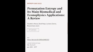 Permutation Entropy and Its Main Biomedical and Econophysics Applications: A Review | RTCL.TV