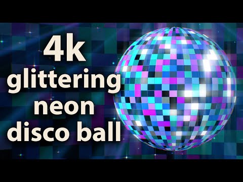 Glittering neon disco ball in 4K