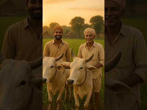 The farmer and the oxen who work hard to till the crops. #ytshorts #farmer #cows