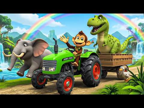 Monkey Farmer Fixes Tractor🐒🚜Funny monkey driving crane, moving cows, chickens, pigs   Farm work