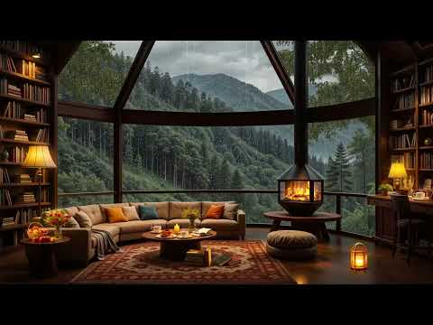 Rain Jazz at Cozy Hut Ambience - Smooth Jazz Piano Music & Fireplace Sounds for Ultimate Relaxation