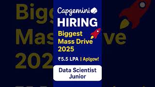Capgemini Mass Hiring 2025 | Data Scientist Junior | ₹5.5 LPA #FreshersJobs #ITJobs2025 #HiringAlert