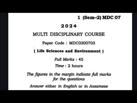MDC 2nd semester final question paper of Life science and environment / Gauhati University
