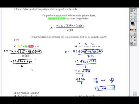 Solving Quadratics Using the Quadratic Formula