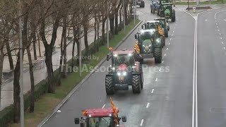 Spanish farmers hold protest in their tractors in Madrid