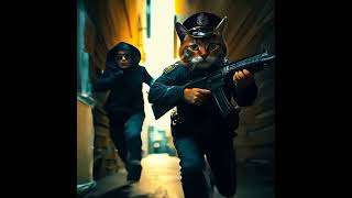 Police Cat in Action: Armed & Chasing Criminals in Style! #firefighter #catpolice #trend