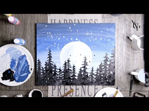 Easy Art Tutorial - Moonlight Evergreen Trees