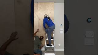Master Bedroom Sitting Area Makeover - vertical slats accent wall + new furniture + holiday decor!