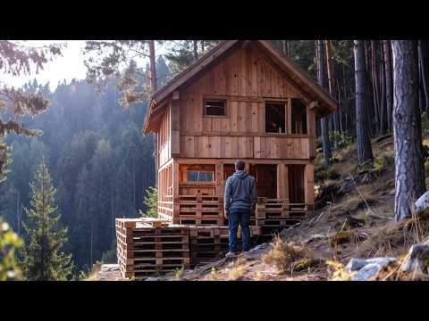 I Built a House on a Slope in the Forest Out of Free Pallets