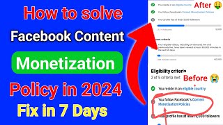 Facebook Monetization policy issues 2024 How to solve facebook content monetization Problem slove