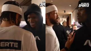 Anthony Edwards didn't like Jalen Brunson calling KAT 'Karl' "Take care of my boy" 😂